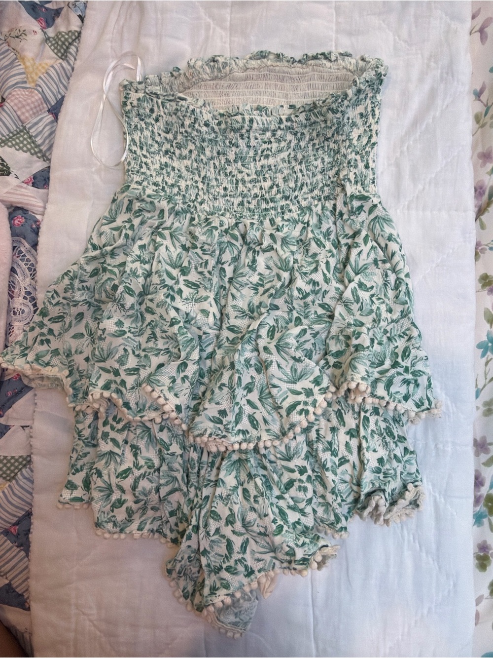 Strapless Leaf-Print Mini Romper